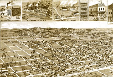 Birmingham, Alabama in 1885 - Bird's Eye View Map, Aerial, Panorama ...