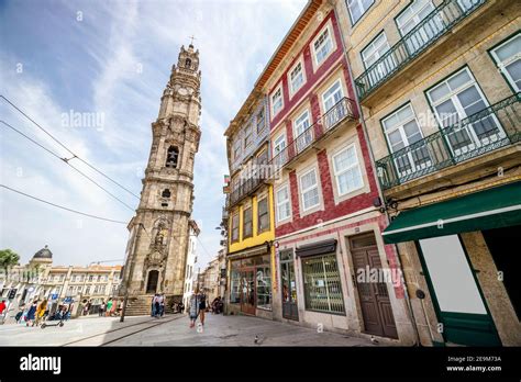 Famous tower of Church of Clerics and colorful architecture of Porto ...