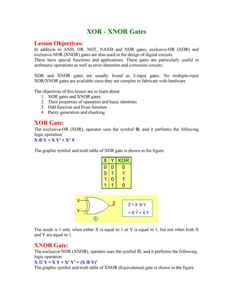 XOR XNOR - XOR XNOR gate - XOR - XNOR Gates Lesson Objectives: In addition to AND, OR, NOT, NAND ...