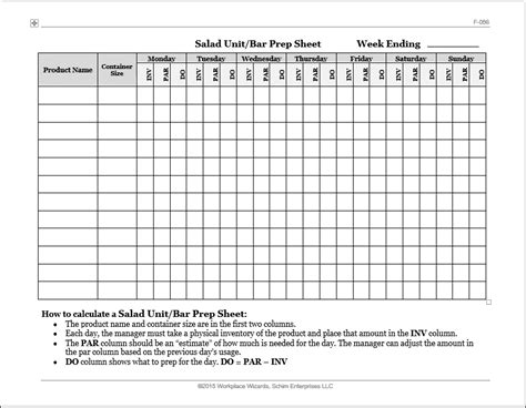 restaurant salad prep sheet | Prepping, Sheet, Kitchen inventory