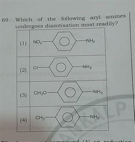 69. Which of the following aryl amines undergoes diazotisation most readi..