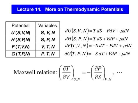 PPT - Lecture 14. More on Thermodynamic Potentials PowerPoint Presentation - ID:6894158