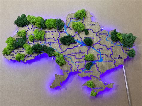 Ukraine LED map on acrylic glass with rivers and backlighting between ...