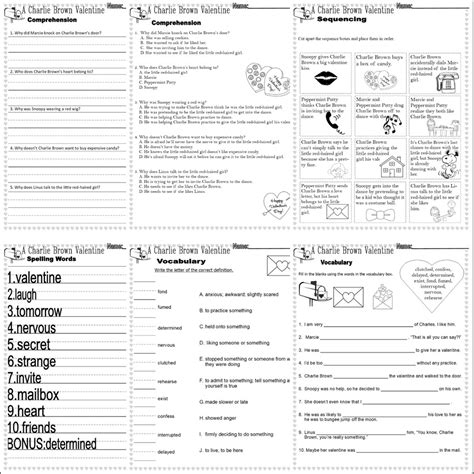 A Charlie Brown Valentine Book Study Companion Reading Comprehension ...