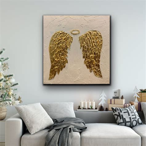 Angel Wings Painting on Canvas Gold Feather Chic Decor - Etsy