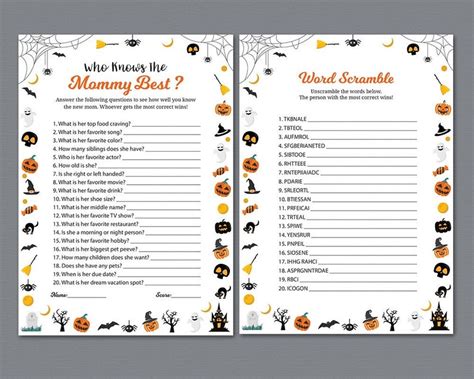 Halloween Baby Shower Games Package Printable Party Games - Etsy