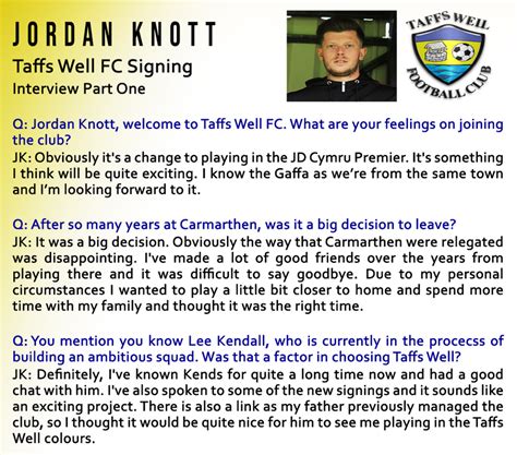 Taffs Well FC New Signing - Jordan Knott