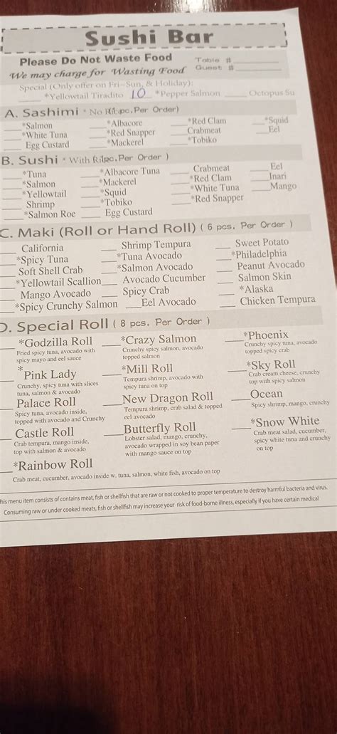 Menu at Sushi Castle restaurant, Eastchester