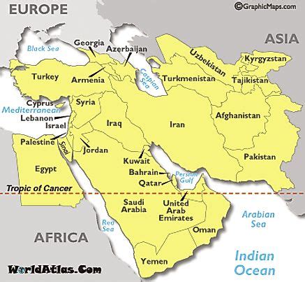 Middle East Time Zone Map -Worldatlas.com