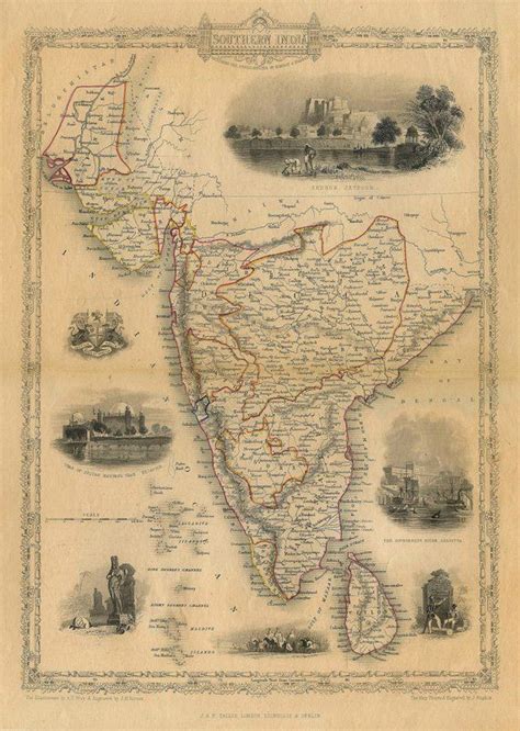 Old Map of India 1851 Southern Old India Map Indian Wall Decor Bombay ...