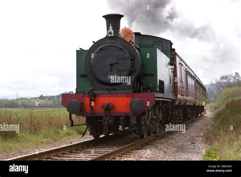 Restored steam train; Locomotive on the Strathspey Steam heritage Railway at the Boat of Garten ...