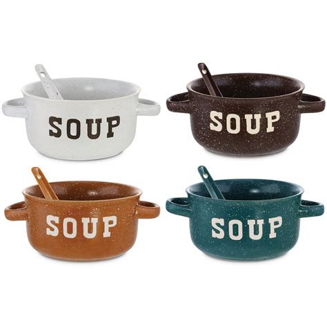 Set of 4 Speckled Ceramic Soup Bowls With Spoons – KOVOT