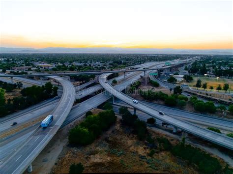 Aerial View of Expressway in a City during Sunset Stock Photo - Image ...