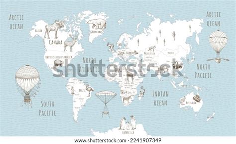 Blue Map World Map Wallpaper Kids Stock Illustration 2241907349 | Shutterstock