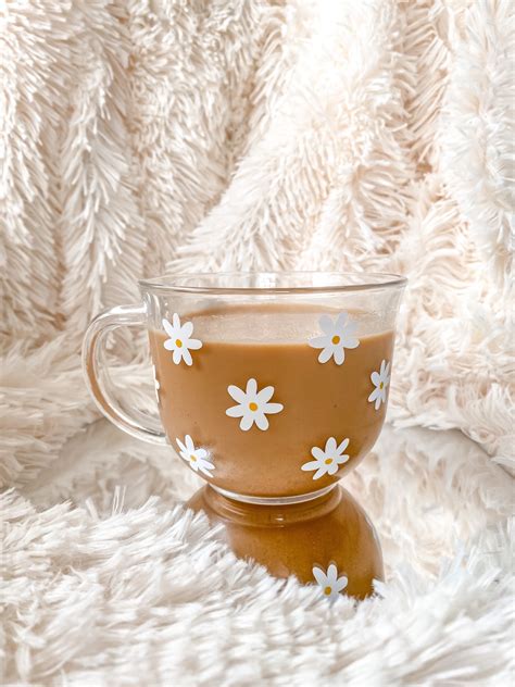 Retro Flower Cute Coffee Mug Clear Boho Glass 18 Oz Coffee - Etsy