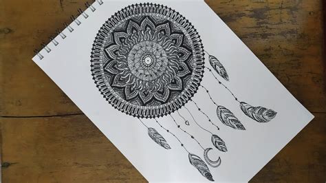 How to draw easy Mandala art of dream catcher | Zentangle art | Doodle ...