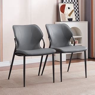 Modern PU Leather Dining Chairs with Black Metal Legs (Set of 2) - On ...