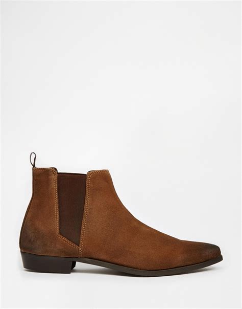 Asos Pointed Chelsea Boots In Brown Suede in Brown for Men | Lyst