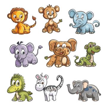 Cartoon Animals Characters Set Coloring Book Page, Animals, Cartoon, Set PNG Transparent Image ...