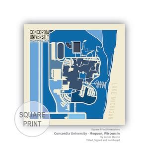 Concordia University Mequon, Wisconsin Campus Art Map Print by James Steeno ozaukee County - Etsy