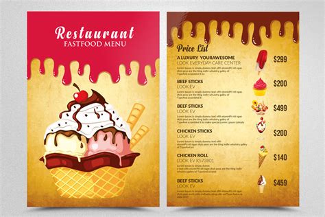 Ice Cream Restaurant Menu Templates By Designhub | TheHungryJPEG