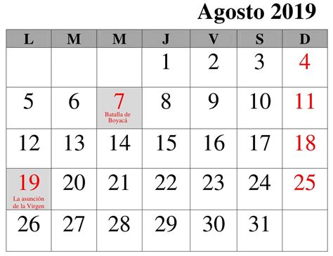 Calendario 2019 Agosto Con Festivos Excel | Interior design living room ...