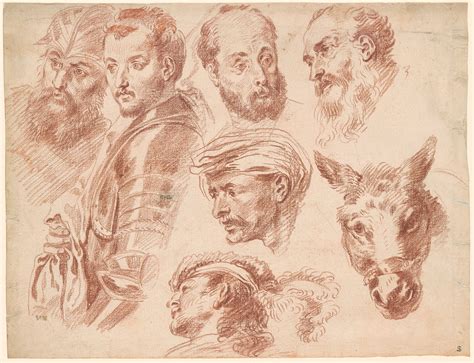 Antoine Watteau | Sketches of Heads, and a Donkey | Drawings Online | The Morgan Library & Museum