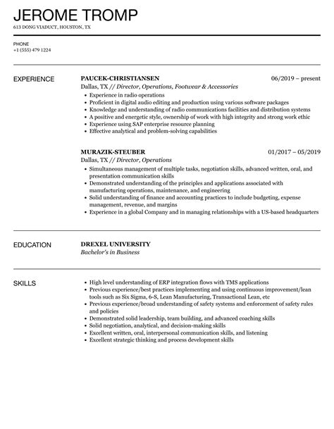 Director Of Operations Resume Samples