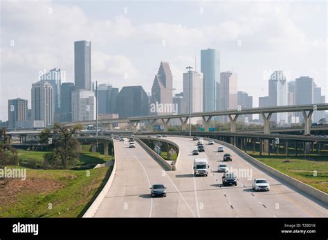 Interstate 45 and the Houston skyline, in Houston, Texas Stock Photo ...