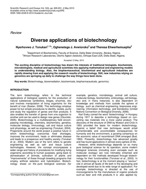 (PDF) Diverse applications of biotechnology