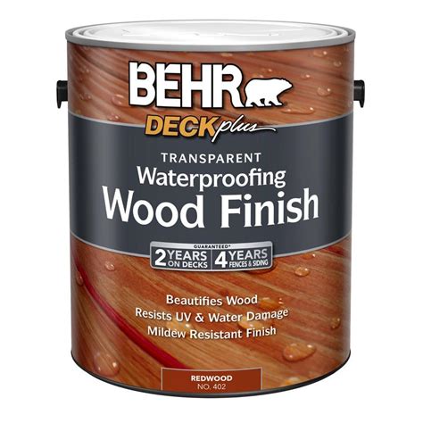 BEHR 1 gal. Deck Plus Redwood Transparent Waterproofing Wood Finish ...