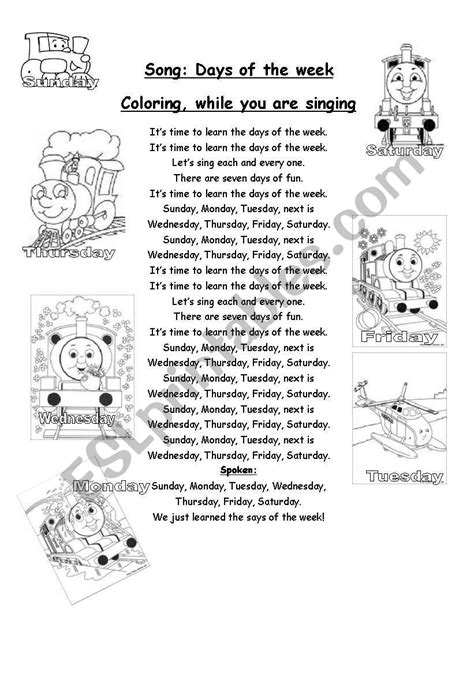 Days of the week song - ESL worksheet by Amygm