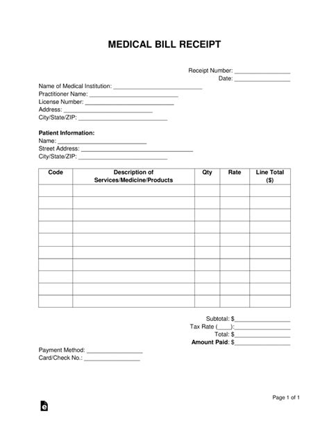 Medical Receipt Template Pdf - PDF Template