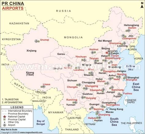 Airports China map - China international airports map (Eastern Asia - Asia)