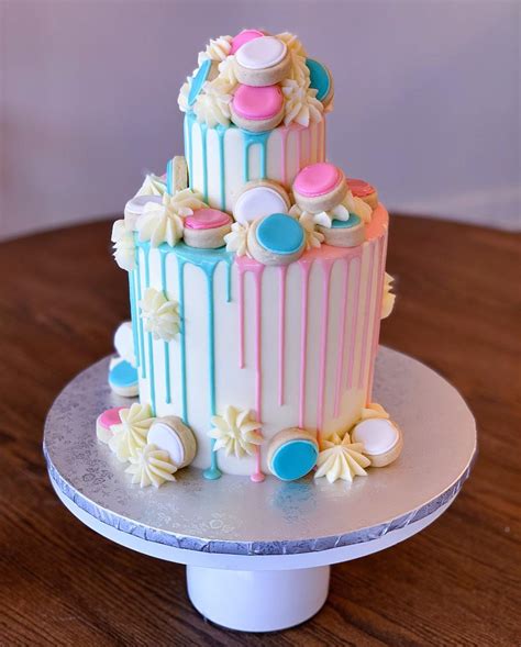 Pink and Blue Drip Baby Shower Cake - Hayley Cakes and Cookies Hayley Cakes and Cookies