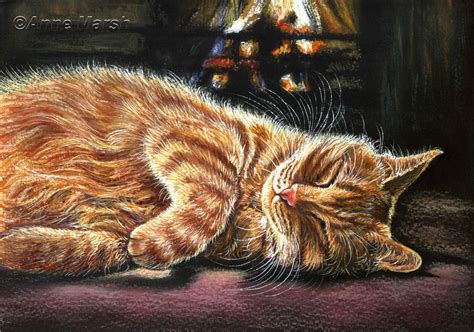 GINGER CAT LAZY NIGHT IN LIMITED EDITION PRINT OF PAINTING ANNE MARSH ...