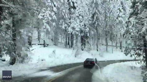 Stunning Snow Scene in Yosemite National Park Captured From Dash Camera