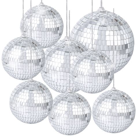 SHUNCHANG 8 Pieces Mirror Disco Balls Silver Hanging Disco Light Mirror ...