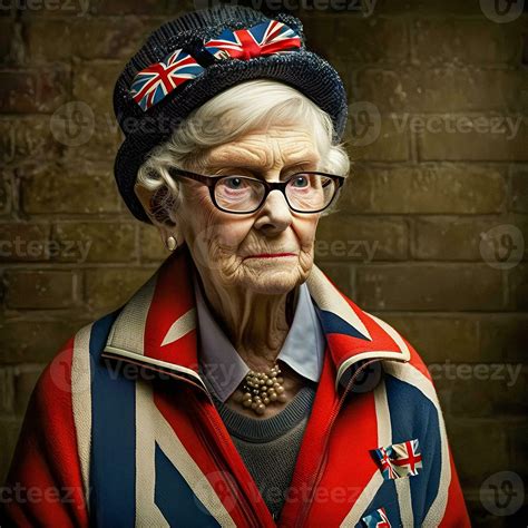 Elderly British Woman with Union Jack Flag, generative ai 32352648 Stock Photo at Vecteezy