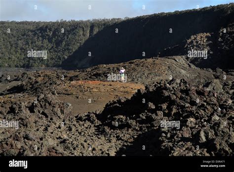 Kilauea iki crater hikers on trail near a`a lava Volcanoes National Park Hawaii Stock Photo - Alamy