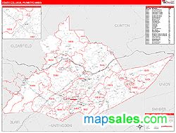 State College, PA Metro Area Zip Code Wall Map Red Line Style by MarketMAPS