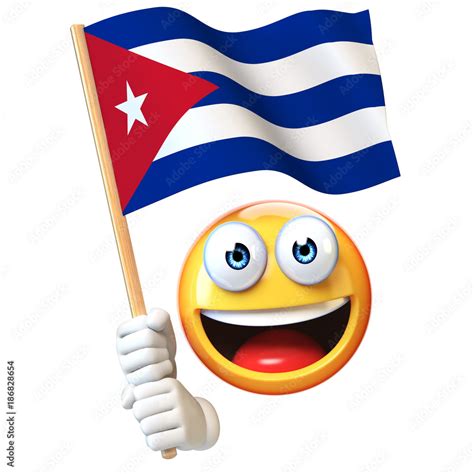 Emoji holding Cuban flag, emoticon waving national flag of Cuba 3d ...