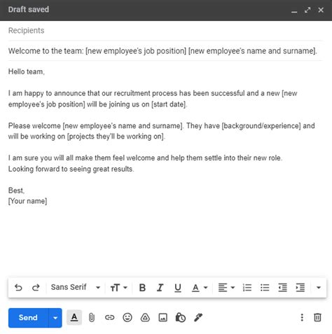 Welcome New Hire Email Template