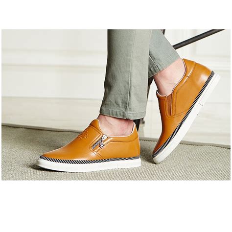 Yellow calfskin men height casual loafers with side zip - MEN_00411_02