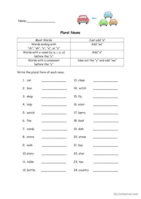 Plural Nouns Worksheet: English ESL worksheets pdf & doc