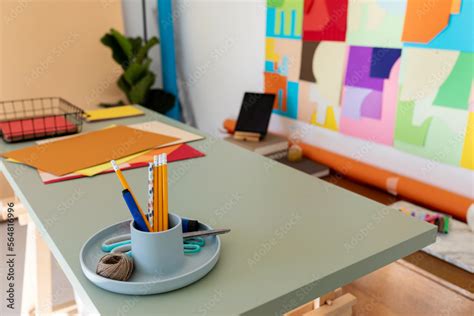 Colorful designer office desk Stock Photo | Adobe Stock