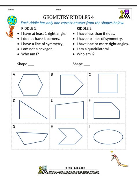 Free Geometry Worksheets 2nd Grade Geometry Riddles