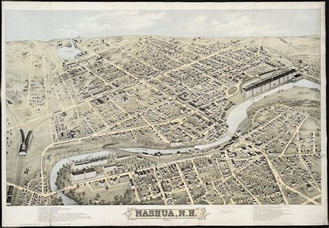 Vintage Pictorial Map of Nashua NH - 1875 Drawing by ...