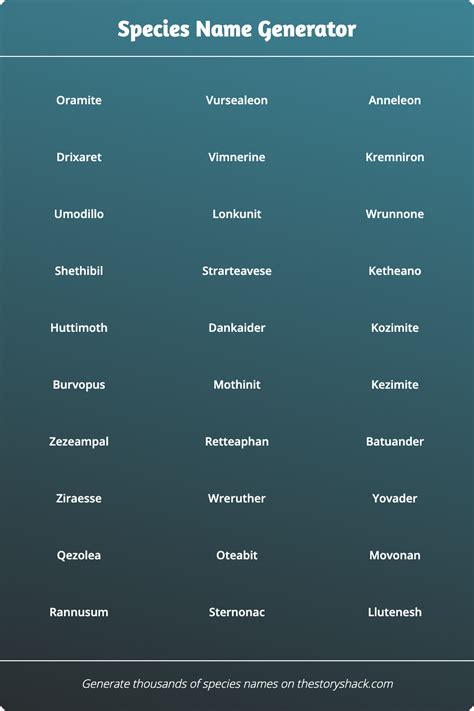 Spezies-Namen-Generator | Tausende von zufälligen Spezies-Namen