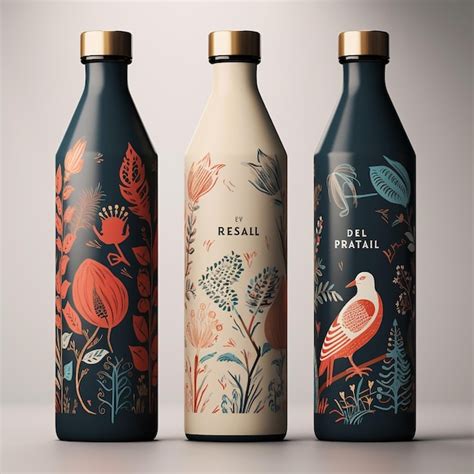 Three bottles of different kinds of alcohol with a bird on the front ...